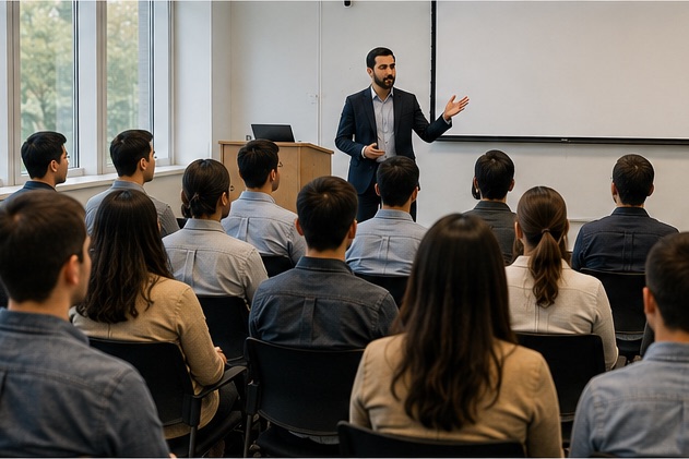 A USIDM information session with students.